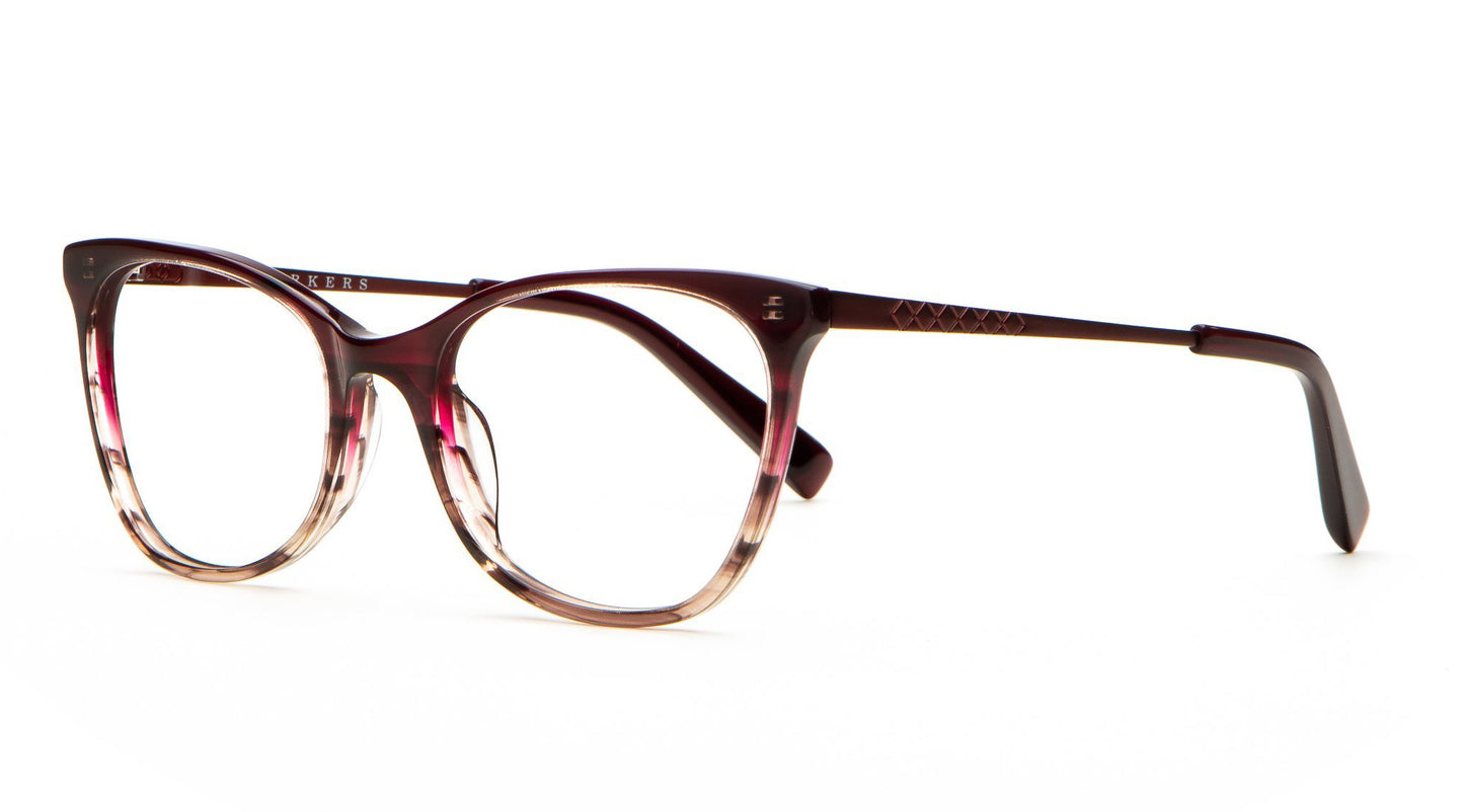 A feminine frame with a soft upsweep and slight cat-eye shape.