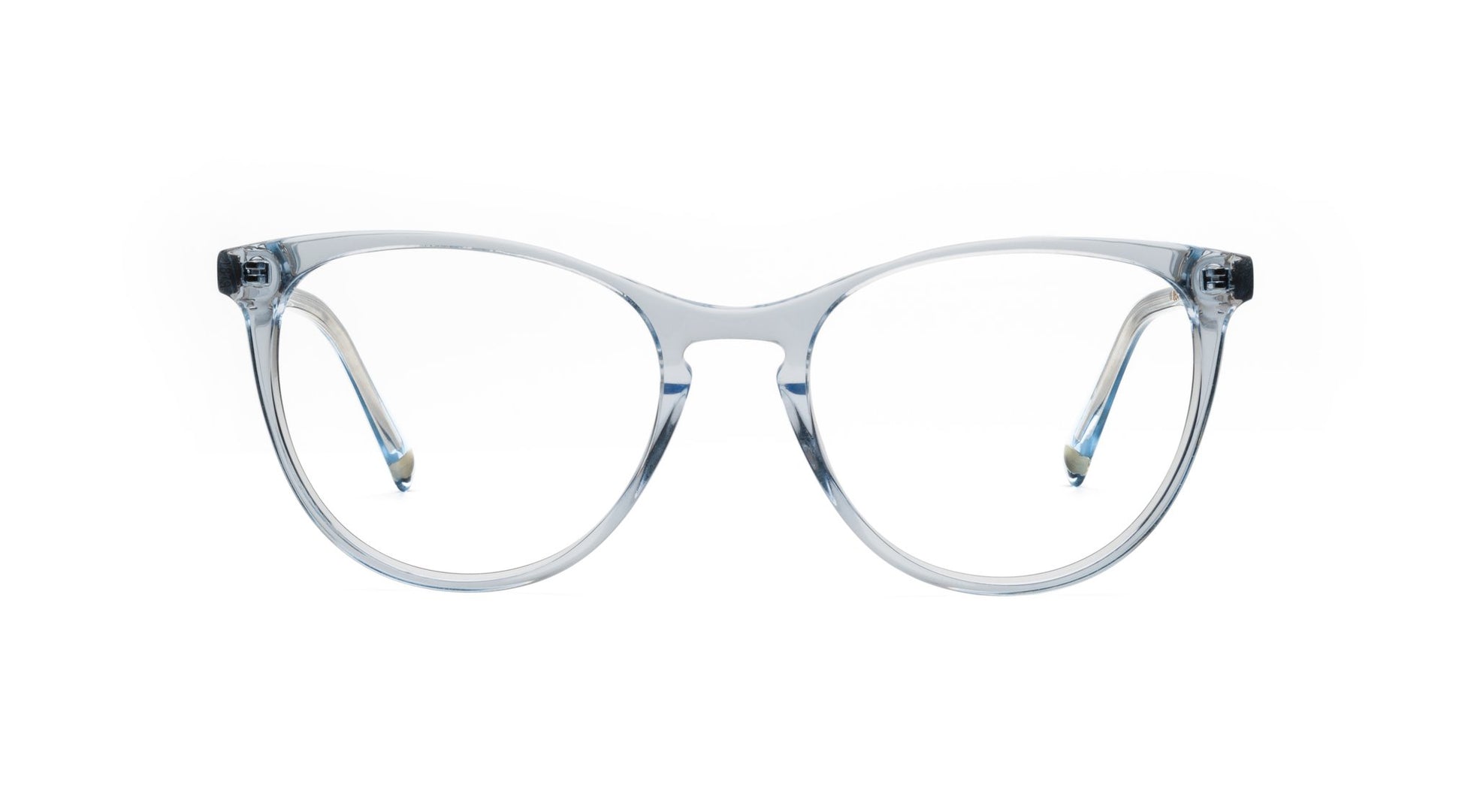 Feminine frame with a keyhole bridge. It is a teardrop shape with a slight uplift. A very flattering look for a delicate face.