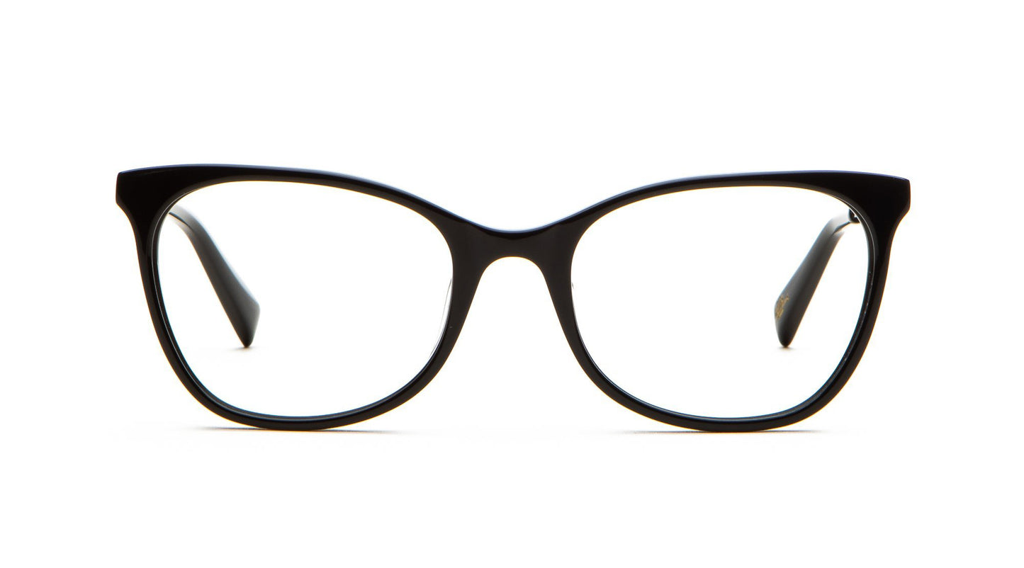 A feminine frame with a soft upsweep and slight cat-eye shape.