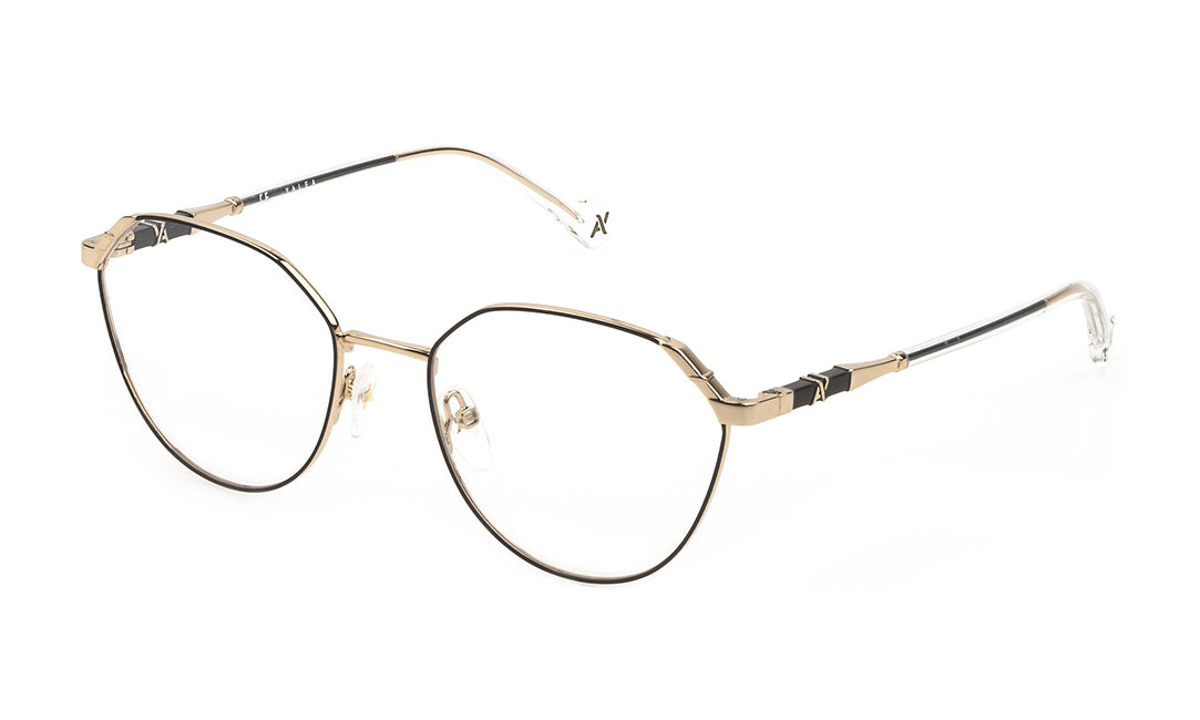 The Carme prescription glasses feature a geometric front piece and metal temples with coloured enamel, enhanced by the transparent acetate temple tips. An eyewear style with delicate and original lines that adapts to any style.