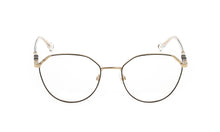 Load image into Gallery viewer, The Carme prescription glasses feature a geometric front piece and metal temples with coloured enamel, enhanced by the transparent acetate temple tips. An eyewear style with delicate and original lines that adapts to any style.