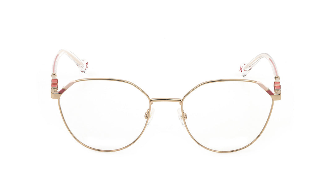 The Carme prescription glasses feature a geometric front piece and metal temples with coloured enamel, enhanced by the transparent acetate temple tips. An eyewear style with delicate and original lines that adapts to any style.