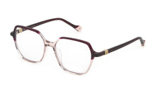 Load image into Gallery viewer, Sanna is the prescription glasses style featuring a hexagonal-shaped acetate front piece and acetate temples. The small metal cubes inserted into the temples host the monogram. The acetate glued onto the front piece is the detail that makes the difference in this colour variant.
